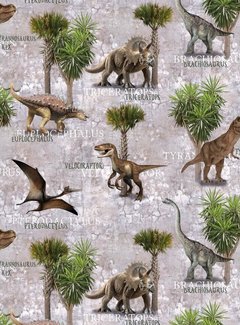 Decostoffen Dinosaurus grijs digitale print
