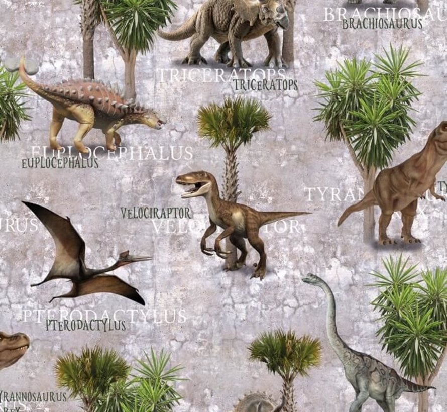 Dinosaurus grijs digitale print stof
