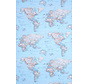 Wereldkaart blauw ottoman print stof
