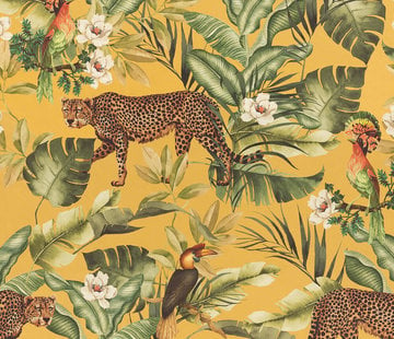 Decostoffen Leopard jungle geel velvet digitale print