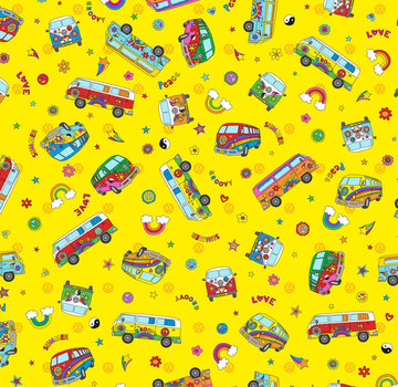 Decostoffen Hippie volkswagen bus geel digitale print