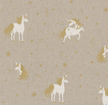 Decostoffen Unicorn goud linnenlook