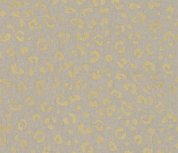 Decostoffen Panterprint goud metallic half panama