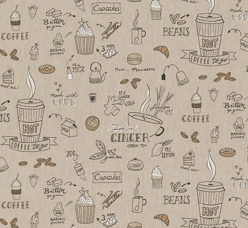 Decostoffen Koffie en thee linnenlook stof