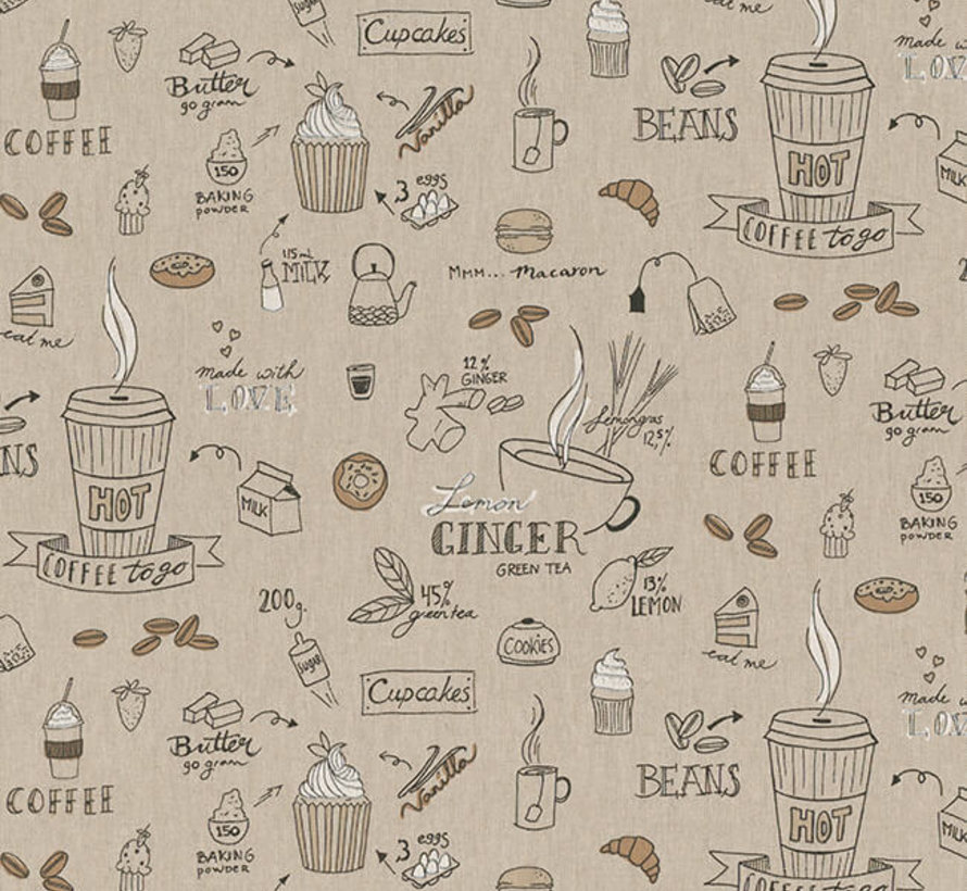 Koffie en thee linnenlook stof