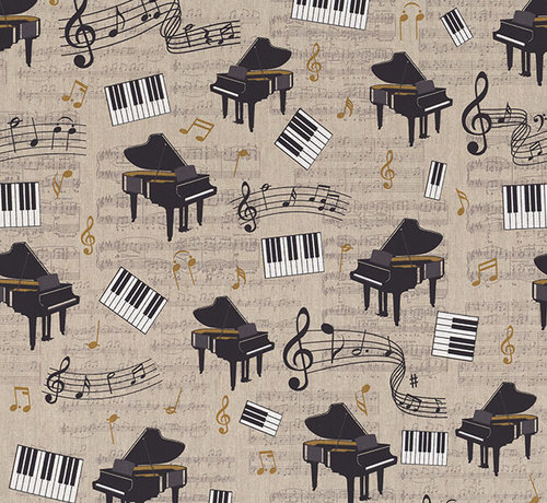 Decostoffen Piano en muziek linnenlook stof