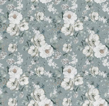 Decostoffen Bloemen glitter oud groen jacquard metallic