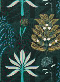 Decostoffen Groen bladeren velvet digitale print