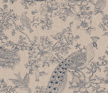 Decostoffen Pauwen, vogels en rozen linnenlook
