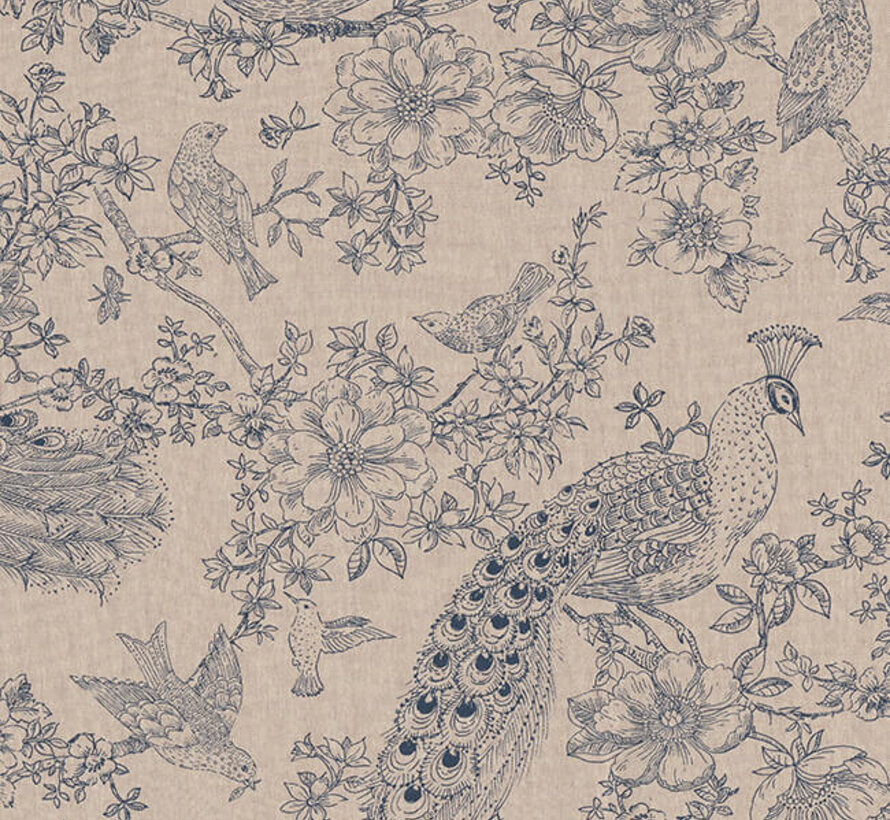 Pauwen, vogels en rozen linnenlook stof