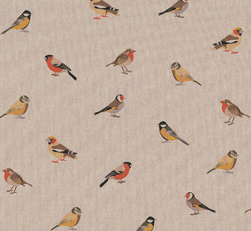 Decostoffen Roodborst en  koolmees linnenlook stof