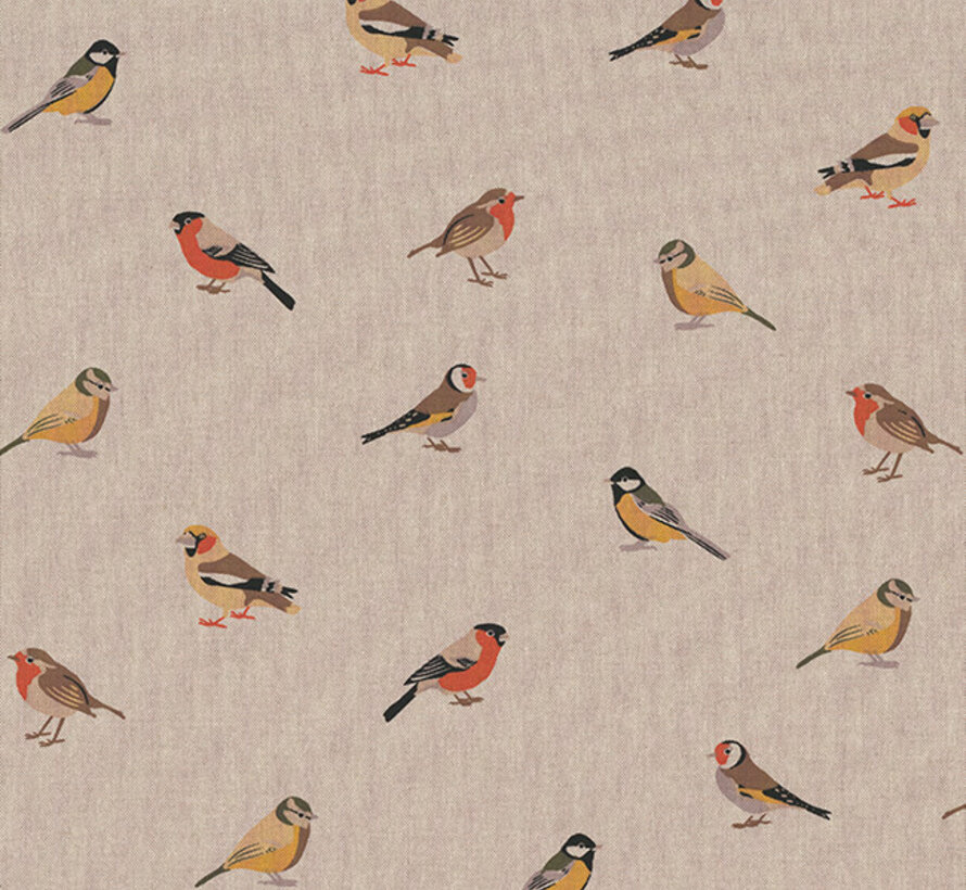 Roodborst en  koolmees linnenlook stof