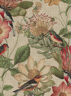 Decostoffen Botanische bloemen vogels gobelin