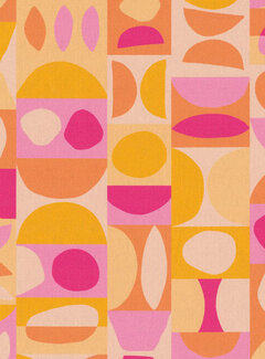 Decostoffen Abstracte blokken roze geel digitale print