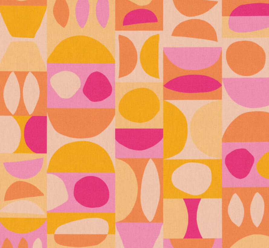 Abstracte blokken roze geel digitale print stof