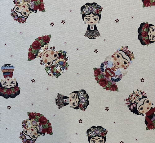 Decostoffen Mexicaanse vrouw met bloemen gobelin stof