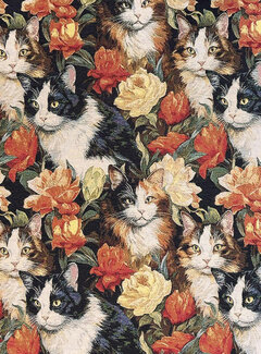 Decostoffen Kattenprint met bloemen gobelin