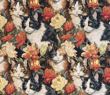 Decostoffen Kattenprint met bloemen gobelin