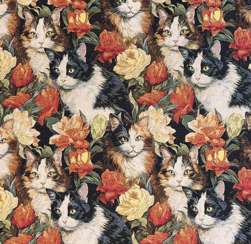 Decostoffen Kattenprint met bloemen gobelin