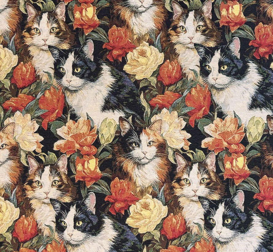Kattenprint met bloemen gobelin stof