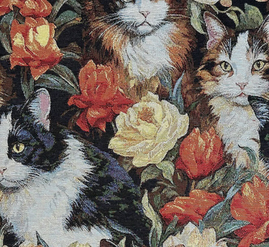 Kattenprint met bloemen gobelin stof