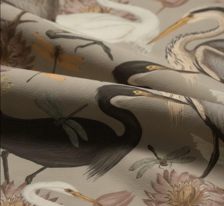 Vogels en bloemen sand velvet deluxe stof