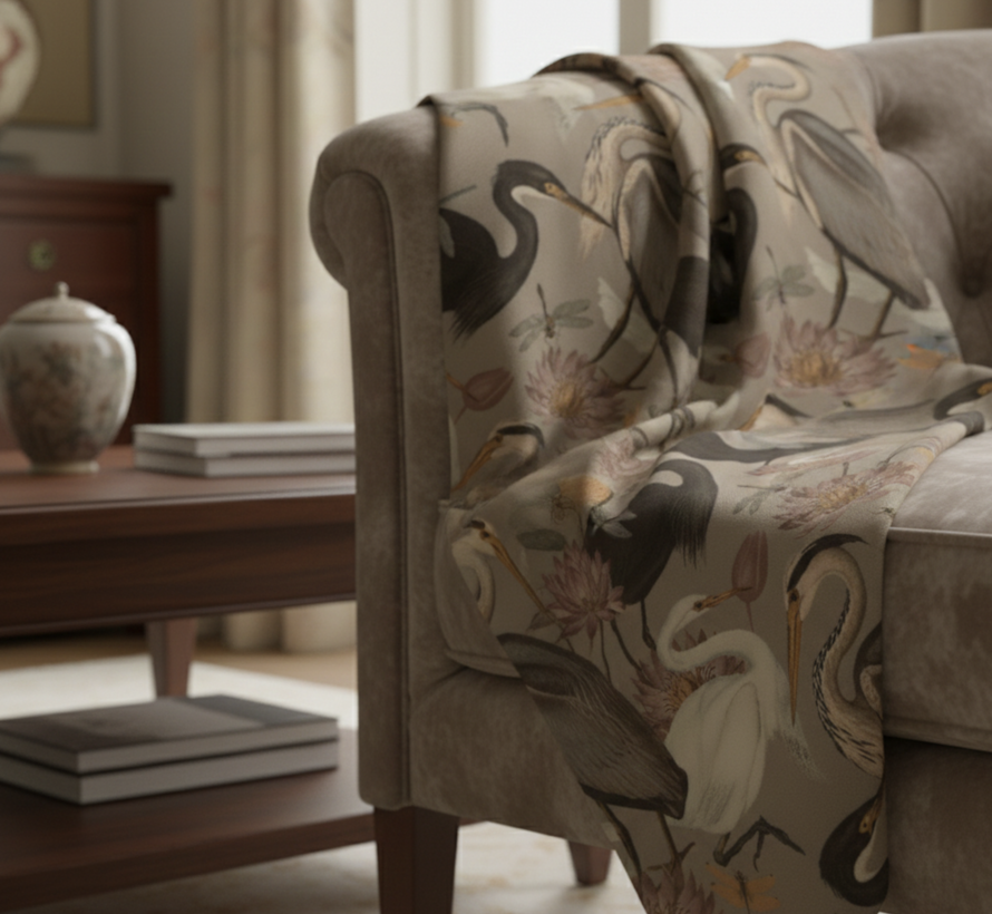 Vogels en bloemen sand velvet deluxe stof