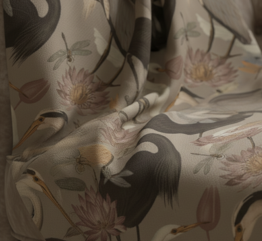 Vogels en bloemen sand velvet deluxe stof