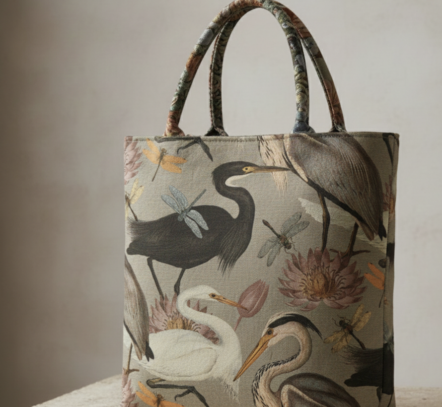 Vogels en bloemen sand velvet deluxe stof