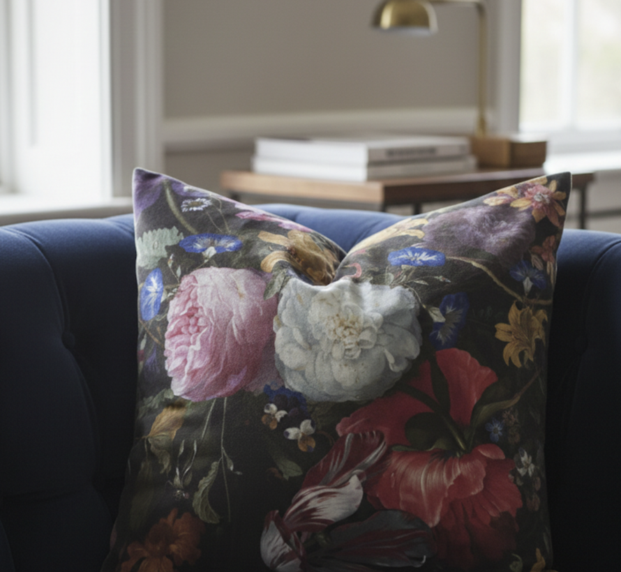 Bloemen roze wit velvet digitale print stof