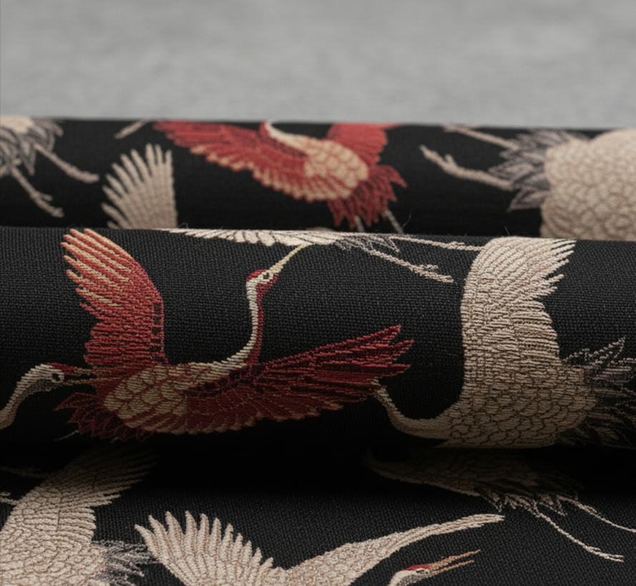 Rode en witte kraanvogel gobelin stof