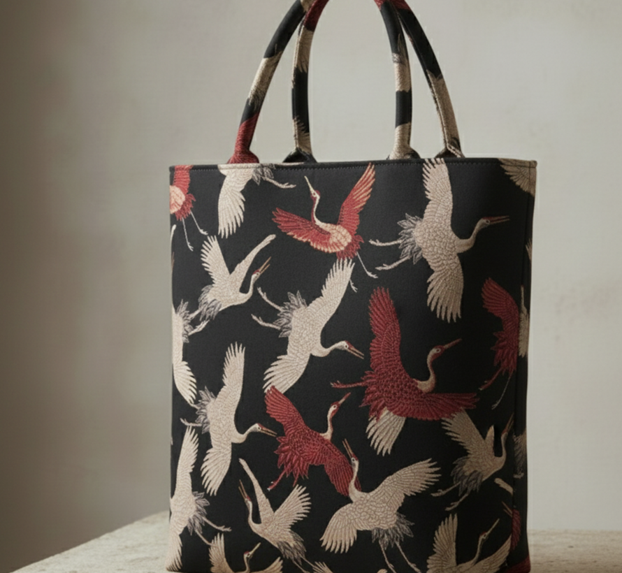 Rode en witte kraanvogel gobelin stof