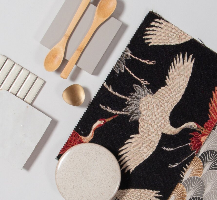 Rode en witte kraanvogel gobelin stof