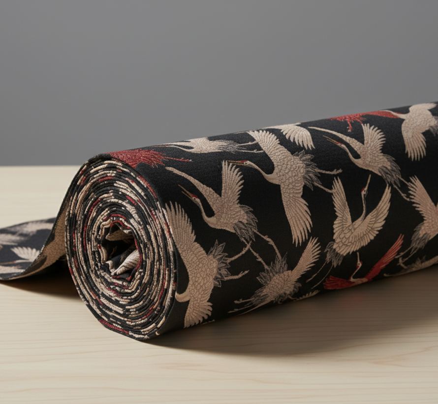 Rode en witte kraanvogel gobelin stof