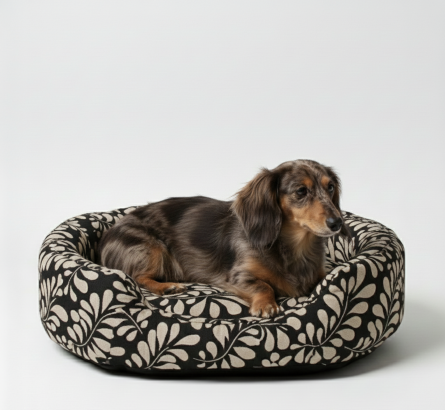 Bloemen patroon zwart gobelin