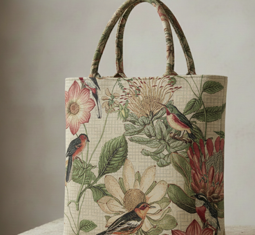 Botanische bloemen vogels gobelin stof