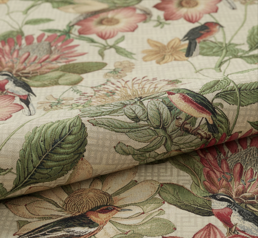 Botanische bloemen vogels gobelin stof