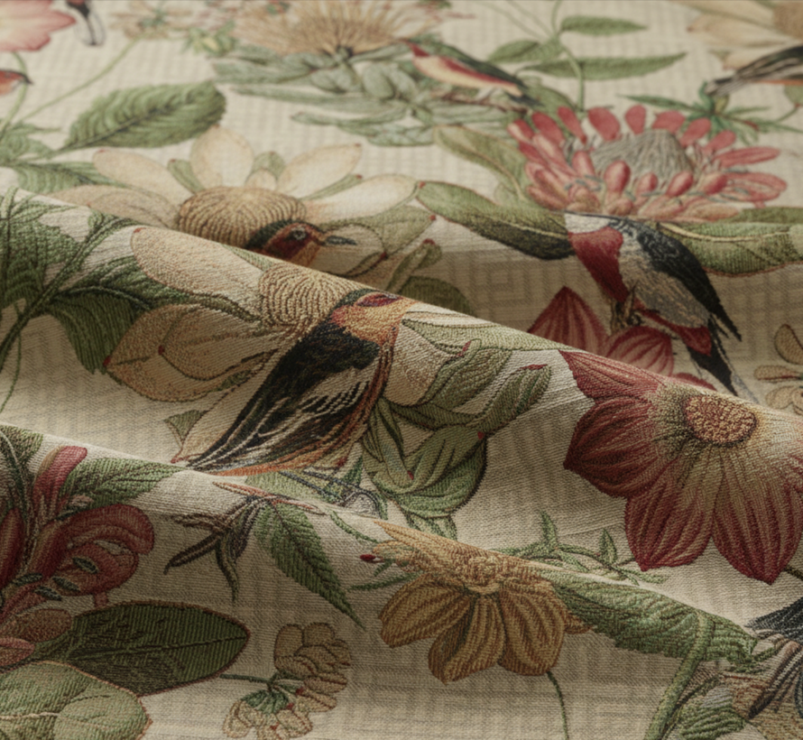 Botanische bloemen vogels gobelin stof