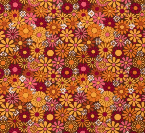 Decostoffen Bloemen retro stof oranje