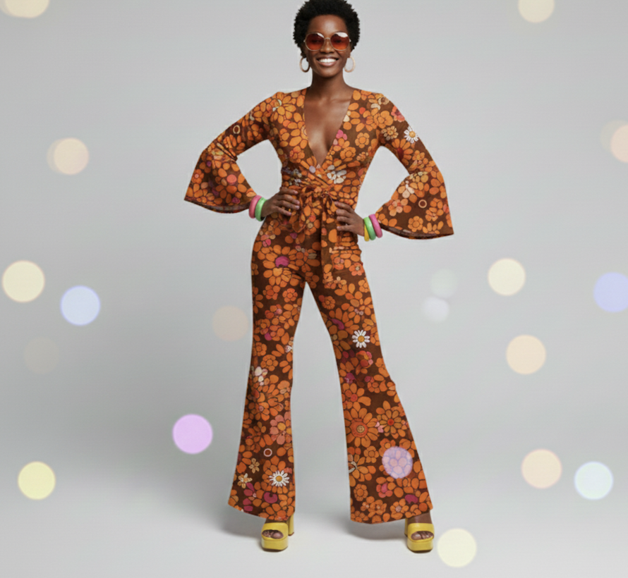 Bloemen retro stof oranje