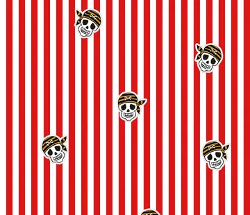 Decostoffen Piraten wit met rode strepen terlenka