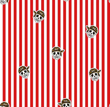 Decostoffen Piraten wit met rode strepen terlenka