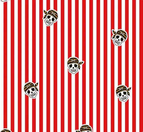 Decostoffen Piraten wit met rode strepen terlenka