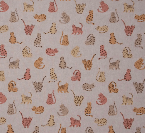 Decostoffen Kattenprint linnenlook stof