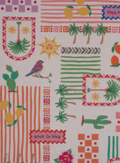 Decostoffen Boho viva la vida linnelook digitale print