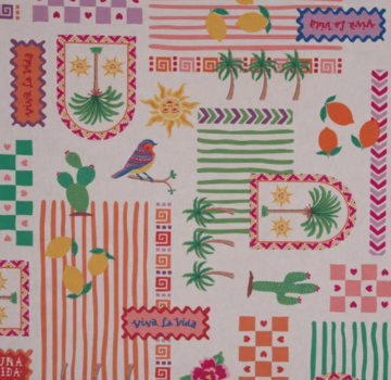 Decostoffen Boho viva la vida linnelook digitale print