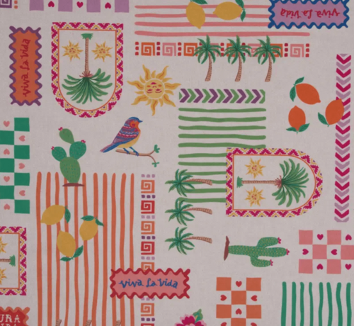 Decostoffen Boho viva la vida linnenlook digitale print stof