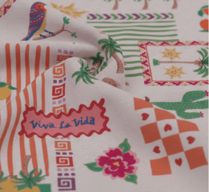 Boho viva la vida linnenlook digitale print stof
