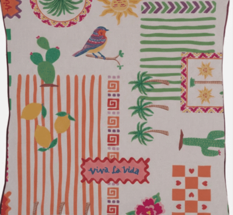 Boho viva la vida linnenlook digitale print stof