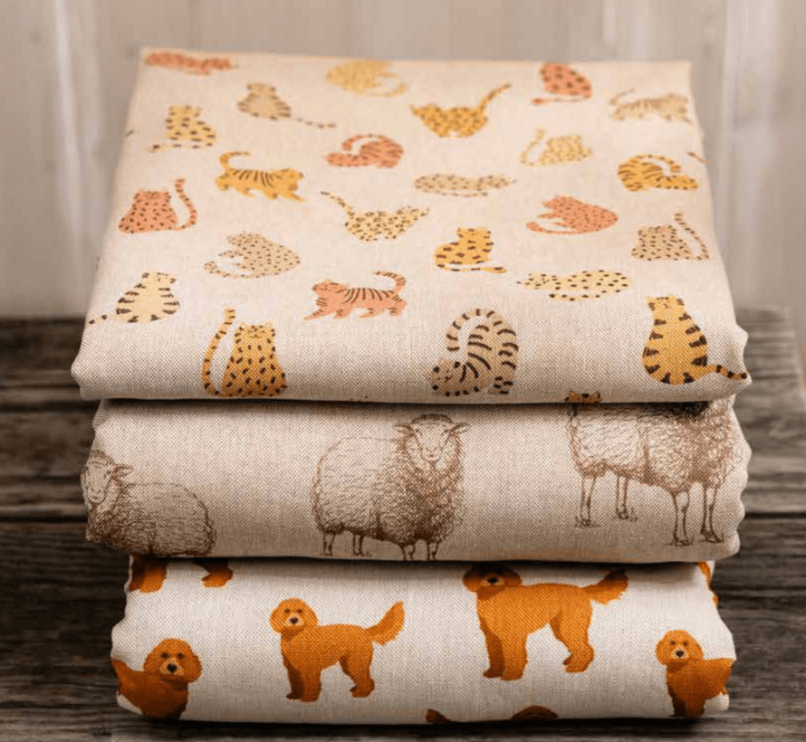 Kattenprint linnenlook stof